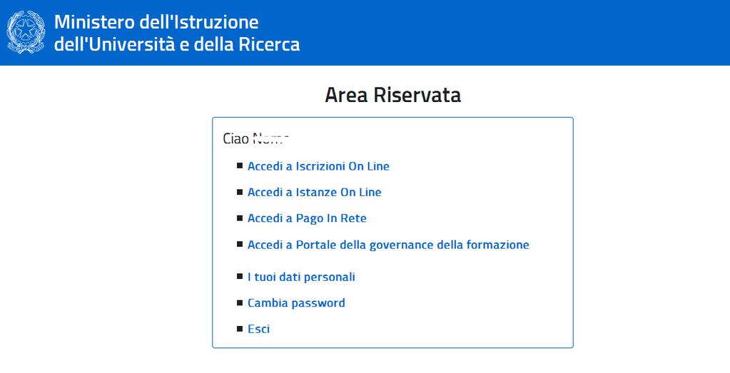 Al clic su l icona con l omino accanto al nome e cognome dell Utente collegato si apre una finestra con l accesso all AREA RISERVATA.