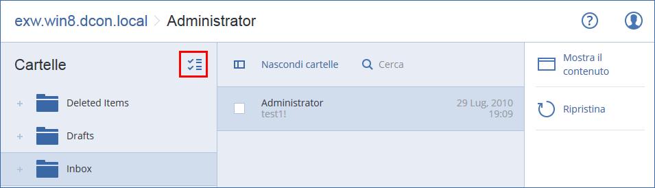 Quando si effettua il ripristino dal backup di un database, fare clic su Dispositivi > Microsoft Exchange > Database, quindi selezionare il database che in origine conteneva i dati da ripristinare. 3.