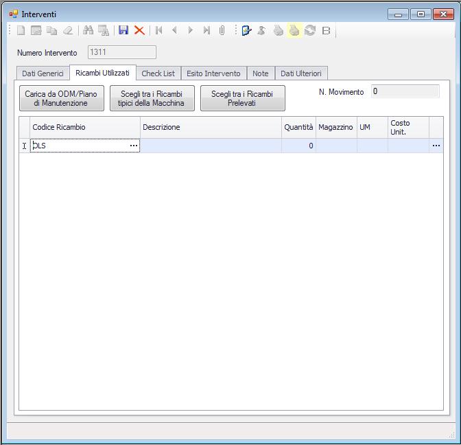 UTILIZZO DEI RICAMBI Registrazione d uso sugli interventi Voce di menu: INTERVENTI > Anagrafica Interventi La registrazione di un avvenuto intervento di Manutenzione (vedi Manuale Parte 1), consente