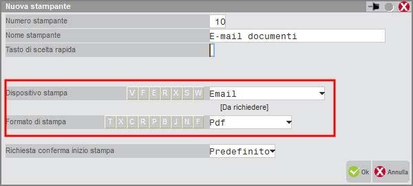 La stampante invio e-mail è preinstallata con il codice 7; la si può modificare oppure se ne può creare una nuova.
