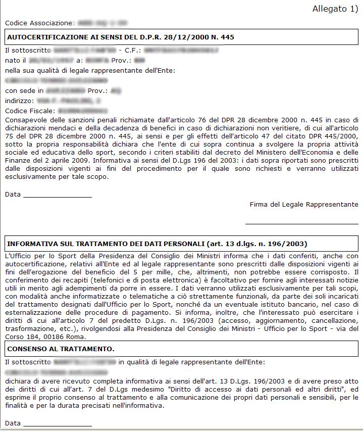 8. Quando i dati sono stati tutti inseriti e si è provveduto a cliccare il bottone Termina la procedura, Fig. 4 resta da effettuare la stampa del modulo e dell allegato 1).