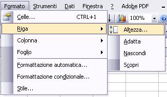 Dimensione delle righe/colonne Formato