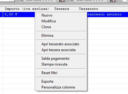 In questa scheda è possibile visualizzare tutti i pagamenti inseriti e ovviamente ricercare uno specifico pagamento, mediante la casella cerca o specificando filtri temporali o sulle caratteristiche