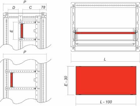 800 Altezza nominale cella Distanza porta - incasso R5PA6040 R5PA8040 400 110 mm R5PA6060 R5PA8060 600 110 mm Pannello di cablaggio modulare realizzato in lamiera zincata sendzimir sp. 20/10.