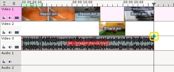 3.2 Musica Dissolvenza in uscita dell audio Dal momento che le clip non contengono alcun audio, cerchiamo qualche gradevole brano musicale nella tua collezione locale, oppure in siti internet come