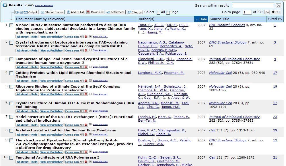 I risultati sono ordinati di default cronologicamente, ma possono essere