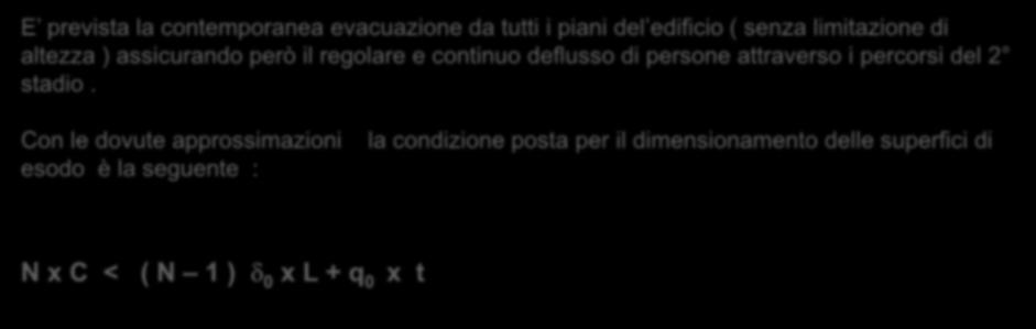 Modello di esodo capacitivo E prevista la contemporanea evacuazione da tutti i piani del edificio ( senza limitazione di altezza ) assicurando però il regolare e continuo deflusso di persone