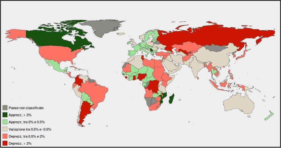 2. Sezione Mappa del mondo In questa sezione i tassi di cambio analizzati sono 120 e sono rilevati giornalmente dalla Banca d Italia (www.bancaditalia.it).