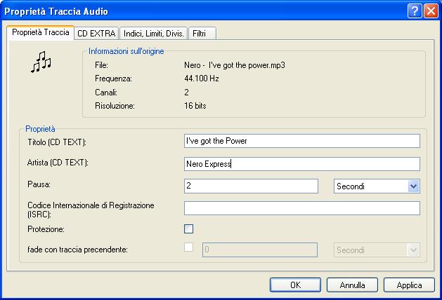 5.7.2 Proprietà audio Normalizza tutti i file audio Consente di equalizzare i livelli di tutte le tracce audio (volume, ecc.).