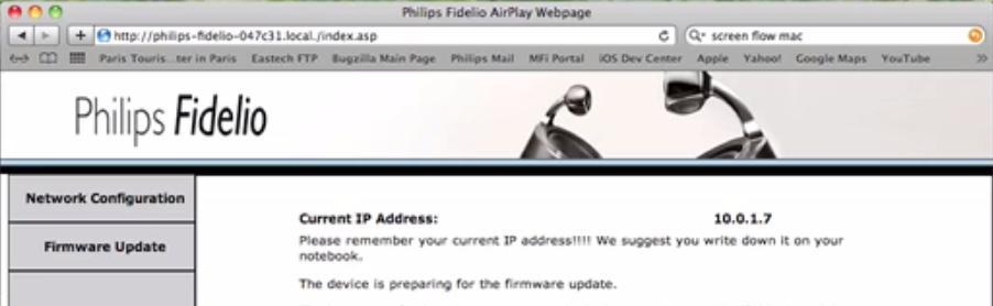 Fare clic su Philips_Fidelio XXXXXX. 14. Viene avviata la pagina Web di Philips Fidelio Airplay. NON fare clic su niente. 15.