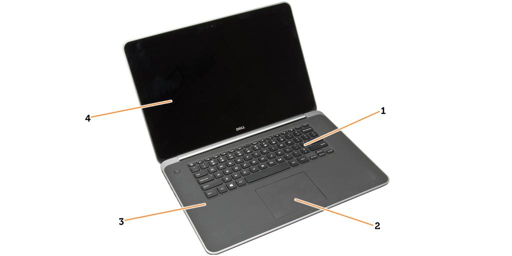 11. moduli di memoria 12. dissipatore di calore Figura 2. Vista anteriore 1. tastiera 2. touchpad 3. palm rest 4.