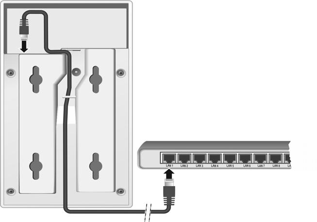 Primi passi 1 Inserire uno spinotto del cavo Ethernet in dotazione (Cat 5 con 2 prese RJ45 Western- Modular) nella presa del collegamento LAN sul retro dell