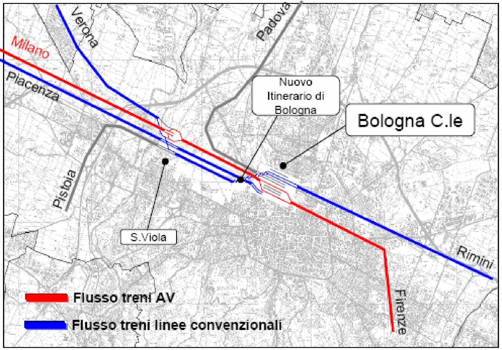 Capitolo 5 Fig. n. 5.116 Specializzazione Nodo Bologna Fonte: RFI s.p.a. Utilizzando le precedenti soluzioni indicate, le interferenze al giorno in meno rispetto al flusso AV sono 16 con l utilizzo