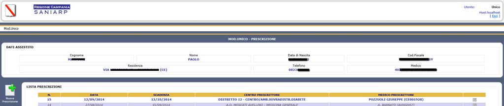 Tale riepilogo risulterà vuoto se l assistito non ha nessuna prescrizione associata, altrimenti mostrerà tutti i piani terapeutici ed esso associati inseriti in precedenza