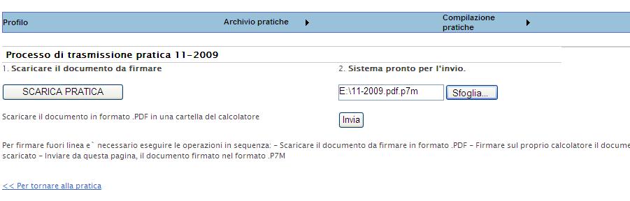 Cliccando su scarica pratica il sistema propone di salvare il file pdf sul proprio PC 6.2.