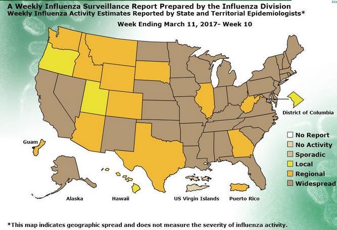 USA La circolazione dei virus influenzali durante la settimana 10/2017 registra una