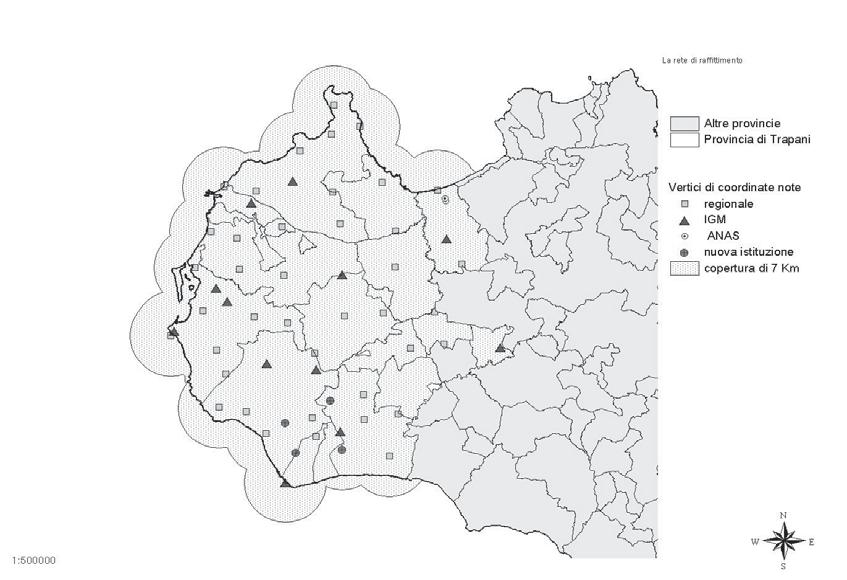 Figura 2 - Vertici della rete della Provincia di Trapani Dei 63 vertici esistenti, lo studio si è incentrato su 16 vertici, ubicati nei territori comunali di Castelvetrano, Campobello di Mazara,