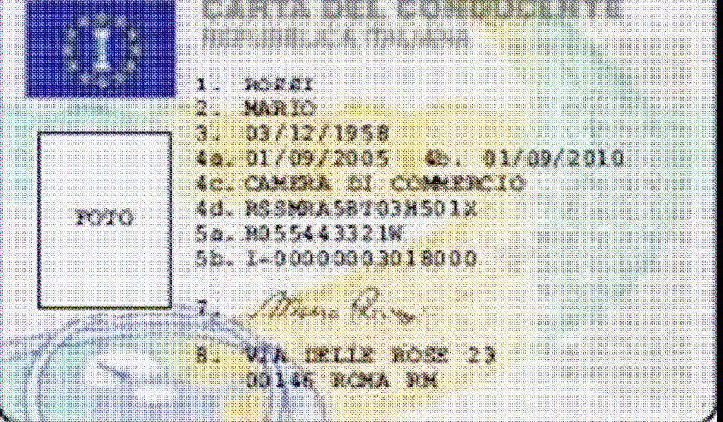 LA CARTA DEL CONDUCENTE CONTIENE 1.Cognome; 2.Nome; 3.Data di nascita; 4 a. Data rilascio carta; 4 b. Data scadenza carta; 4 c. Autoritá rilascio carta; 4 d. Codice di amministrazione; 5 a.