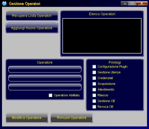 Figura 13 Gestione Utenze Premendo sul bottone Recupera Lista Operatori, nell area di destra viene visualizzata la lista di tutti gli operatori registrati per il comune.