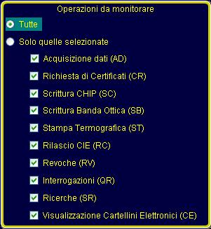 Selezionare la lista delle operazioni di cui si desidera tenere traccia. Questa funzione determina l elenco delle operazioni che verranno registrate nel file di log.