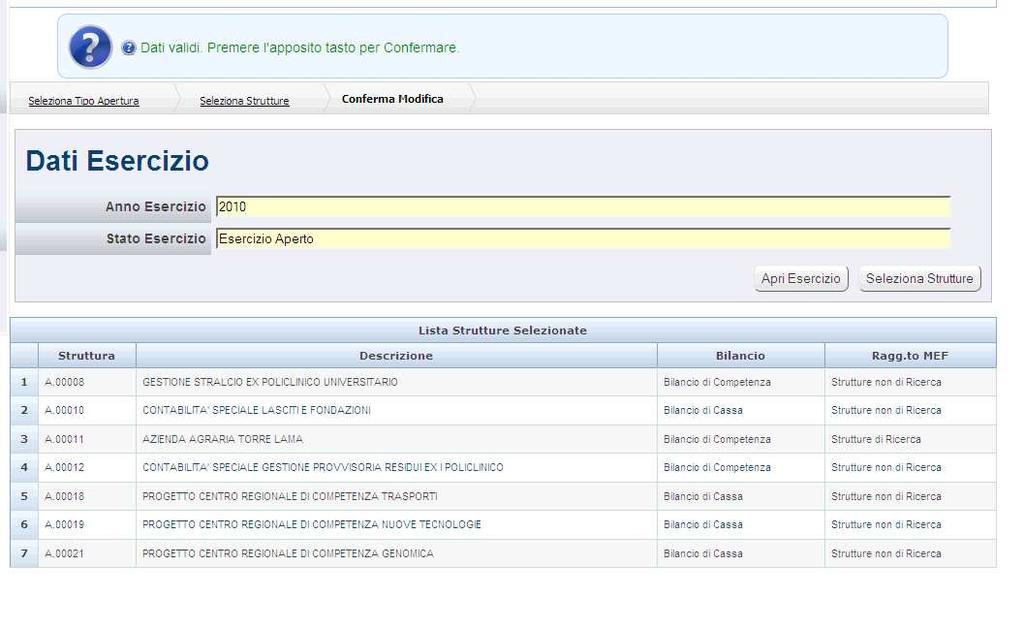 strutture l applicativo mostrerà il riepilogo dei dati inseriti.