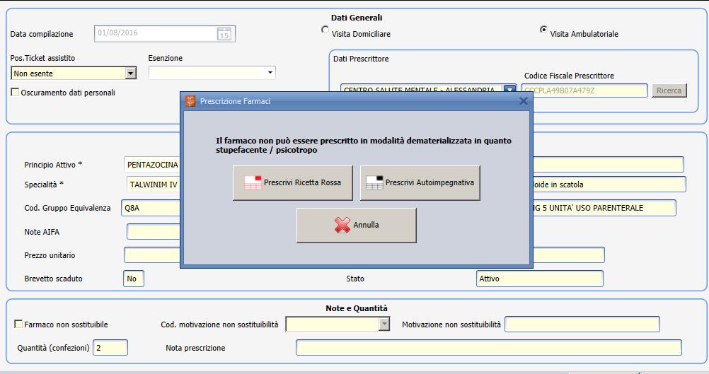 compilati in automatico i restanti campi (ditta produttrice, forma farmaceutica, note Aifa, ecc ) SEZIONE NOTE E QUANTITA Spuntare se necessario la non sostituibilità del farmaco: in tal caso