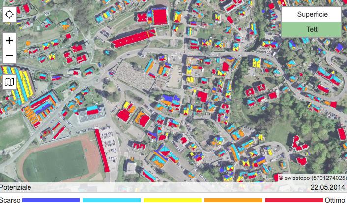 Potenzialità dei vostri tetti (2) Al sito http://www.oasi.ti.ch/web/catasti/mappatura-solare.