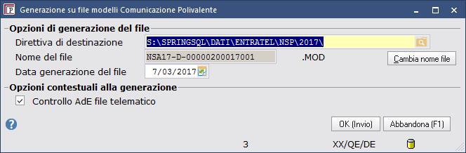 Prendere nota molto bene della cartella in cui viene salvato il file e del nome che viene dato al file telematico per poterlo poi inviare.