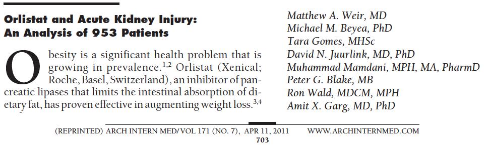 Orlistat e problemi renali Almeno tre casi nefropatia acuta da ossalati sono stati descritti In modello murino, l uso di