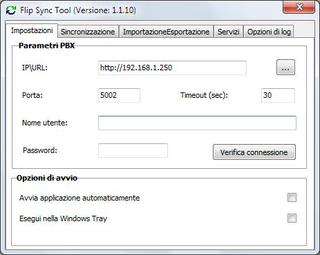 Guida di riferimento FLIP SYNC TOOL Flip Sync Tool Flip Sync Tool è una piccola utility che permette di sincronizzare le rubriche telefoniche del centralino FLIP con una rubrica di Microsoft Office
