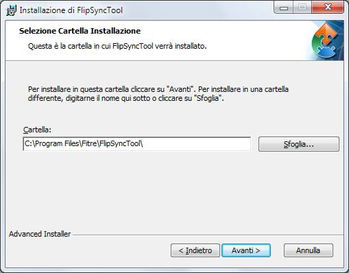 Se il percorso di installazione non verrà modificato, Flip Sync Tool sarà installato nella cartella: