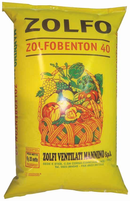 ZOLFO BENTON 40 Anticrittogamico Zolfo con Bentonite (polvere secca) Registrazione n 11477 del 22/10/2002 del Ministero della Sanità 100 grammi di prodotto contengono: - Zolfo puro (esente da