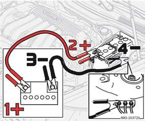 Avviamento e guida Ausilio all avviamento Avviamento con una batteria ausiliaria Se la batteria dell automobile è scarica, è possibile utilizzare la potenza fornita da una batteria indipendente o