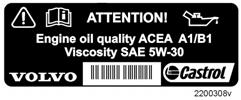 Specifiche tecniche Olio motore Etichetta olio. Quando l etichetta sopra indicata si trova nel vano motore dell automobile, vale quanto segue. Vedere la posizione a pag. 208.