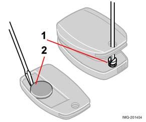 Serrature e allarme antifurto Telecomando con stelo chiave Rimuovere (2) e sostituire la batteria. Evitare di toccare la batteria e le relative superfici di contatto con le dita.