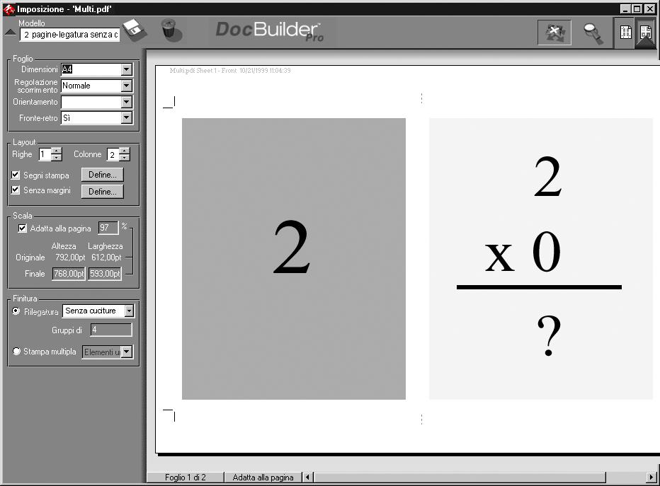 B-2 Modelli 2 pagine-legatura senza cuciture Il layout 2 pagine-legatura senza cuciture viene utilizzato per creare un libro con legatura a colla.