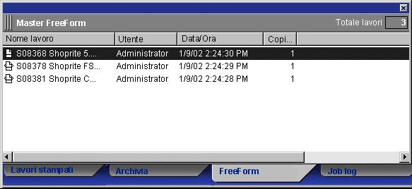 Area FreeForm Nell area FreeForm vengono elencati i nomi di tutti i file master utilizzati per la stampa di dati variabili FreeForm.