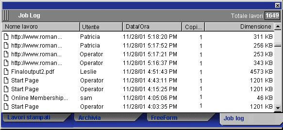 3-24 Uso di Command WorkStation NOTA: Se un lavoro è stato salvato nella finestra per l imposizione di DocBuilder Pro con un nuovo nome e poi stampato, questo viene visualizzato nella finestra Job