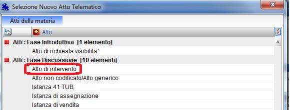 aprirà la finestra per la scelta dell atto da depositare,