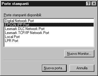 6. Fare clic sul pulsante Aggiungi porta, quindi scegliere EPSON Porta IPP dall'elenco.