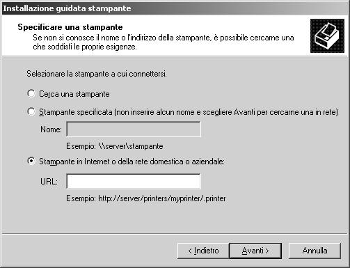 Esempio: http://19.168.100.01:61/stampante_epson_ipp Nota Per controllare l'indirizzo IP dell'interfaccia di rete, utilizzare EpsonNet Config.