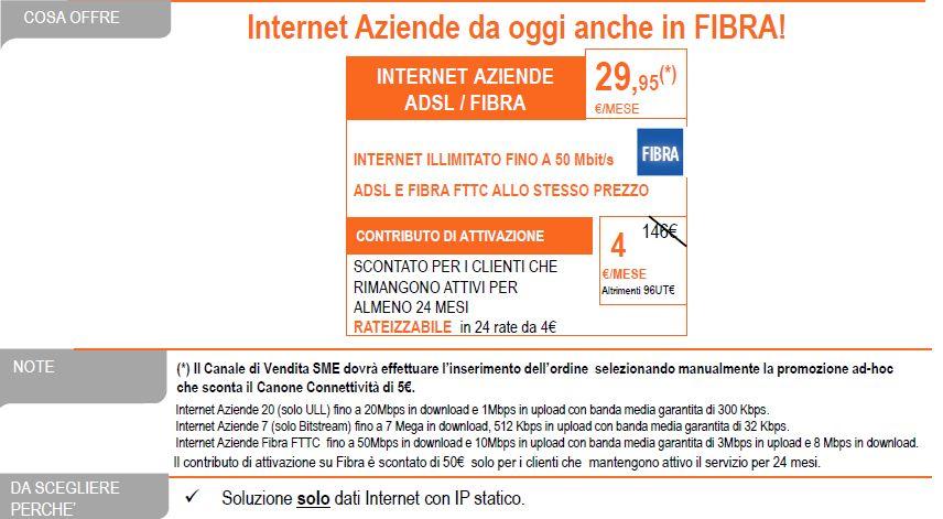 Sola Connettività INTERNET AZIENDE ADSL&FIBRA: Come comunicato nei giorni scorsi, tutte le nuove acquisizioni dell offerta fissa INTERNET AZIENDE ADSL&FIBRA, indipendentemente dalla tipologia di