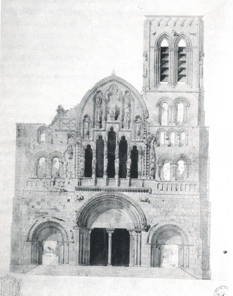 1840-1859_Chiesa della Madeleine a Vèzelay 1830: La chiesa, devastata da ripetuti assedi e trasformata, durante la Rivoluzione, in maneggio e scuderia, è prossima alla completa rovina.