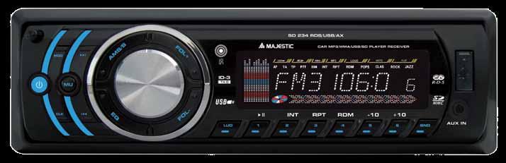 autoradio senza meccanica Ingresso USB SD 234 RDS/USB/AX 120W (30W x 4ch) AUTORADIO RDS AM/FM/FM STEREO ELETTRONICA PLL INGRESSI USB e SD e INGRESSO FRONTALE (AUX IN) Ingresso AUX Radio RDS FM/FM