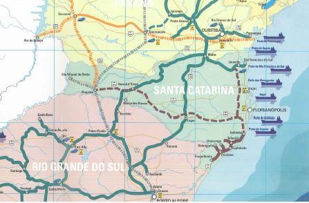 Ferrovie La rete ferroviaria possiede 1.361 km ed è composta da tre rami: due nel senso nord-sud e uno nel senso estovest, servendo il porto di São Francisco do Sul.