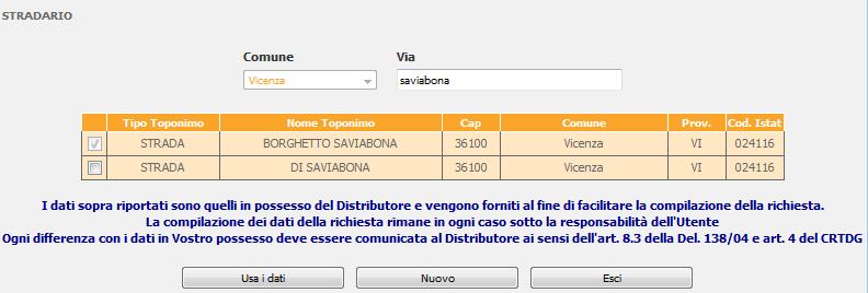 Proprietario/Amministratore 6) COMPILAZIONE CAMPI INDIRIZZO Selezionare il comando Stradario scegliendo Comune di Vicenza ed