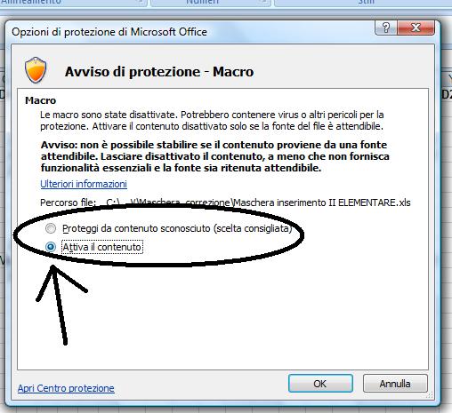 Figura 7 Cliccare sul cerchietto accanto ad Attiva il contenuto e poi su OK. A questo punto si aprirà la maschera di inserimento dati riprodotta in figura 2. 3.