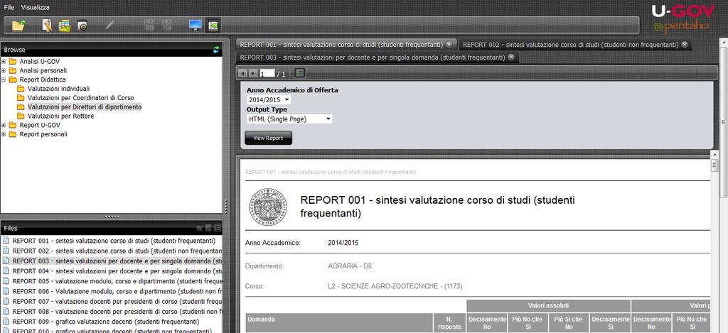 Visualizzazione dei Report 9 È possibile aprire più Report contemporaneamente; verrà mostrato sullo schermo il