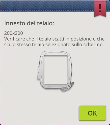 È molto importante rimuovere il telaio per evitare di danneggiare il telaio o l'unità di ricamo durante la calibrazione.