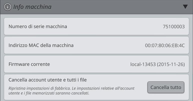 Ulteriori informazioni sulle capacità del WiFi della macchina sono presenti nel capitolo WiFi.